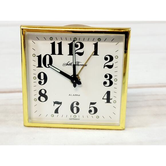 Vintage Seth Thomas Travel Alarm Clock Brown Case Germany READ - Picture 2 of 16